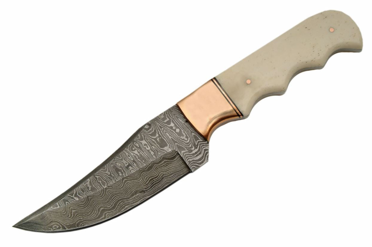 Damascus Fixed Blade Knife with bone Handle