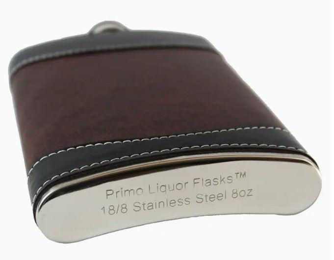 Leather wrapped Stainless Flask - Custom Laser Engraved with your design